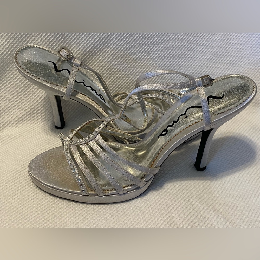 Silver Strappy Rhinestone Heeled Sandals